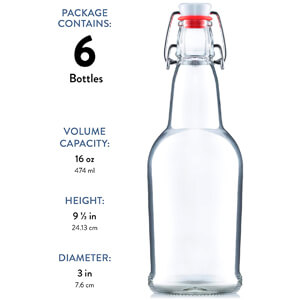 16 Ounce (6 Pack) Grolsch Bottles, with Flip-top Airtight Lid, for Carbonated Drinks