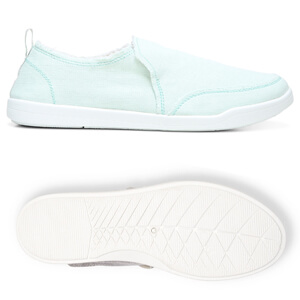 A super soft, fashion-frayed slip-on made with eco-conscious cotton