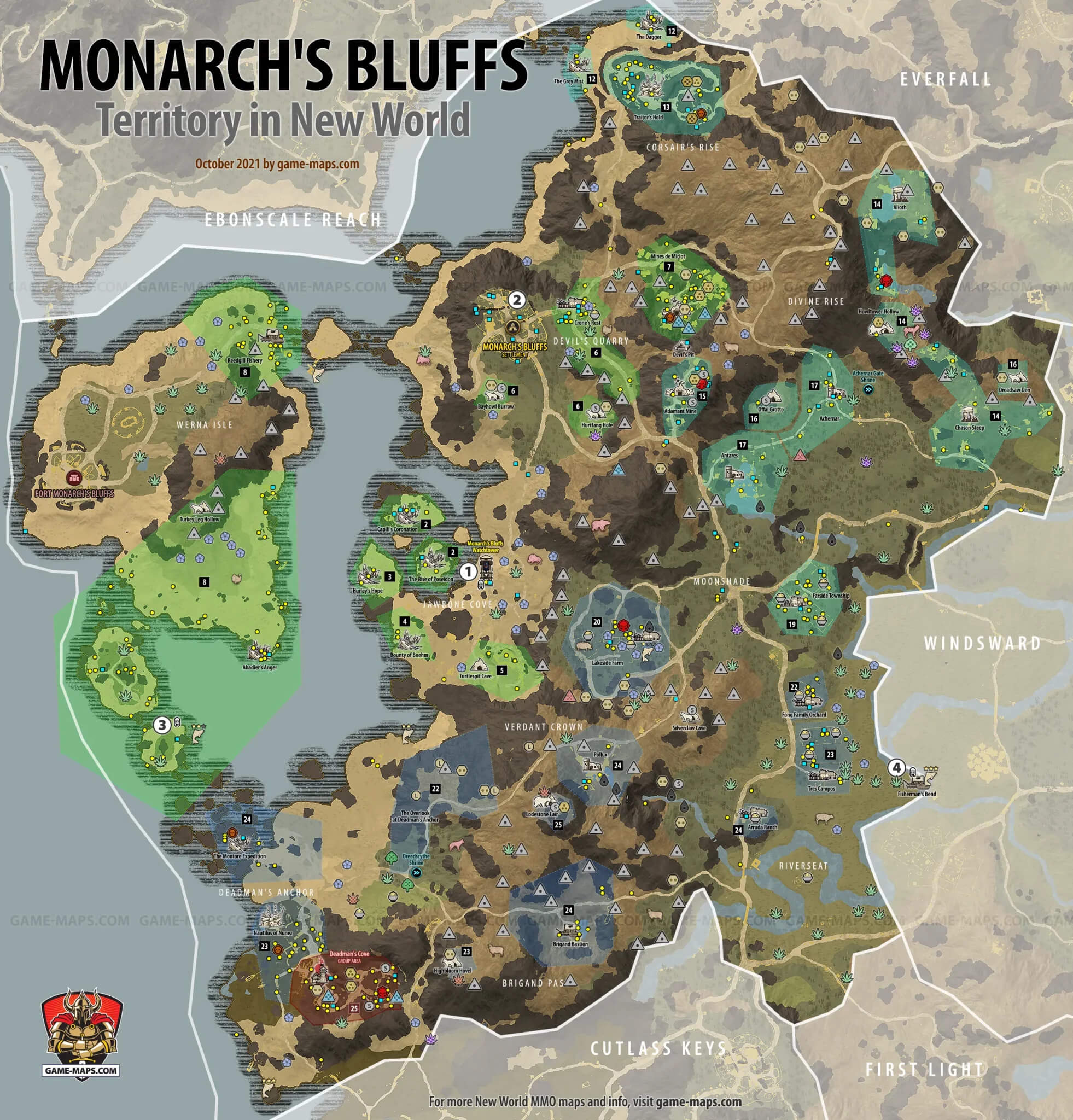 Monarch's Bluffs Territory in New World Map